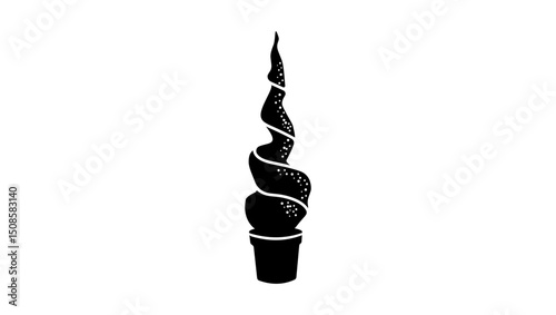Spiral Topiary Tree,  black isolated silhouette