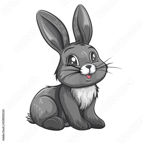 Cute cartoon rabbit sitting playfully on a transparent background with a cheerful expression and big ears