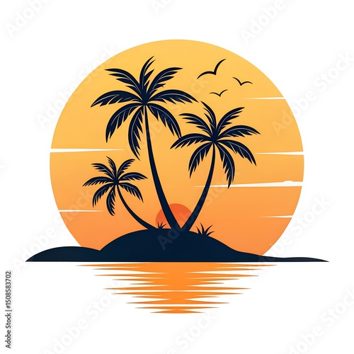 Tropical Island Sunset Palm Trees Silhouette Vacation Relaxation
