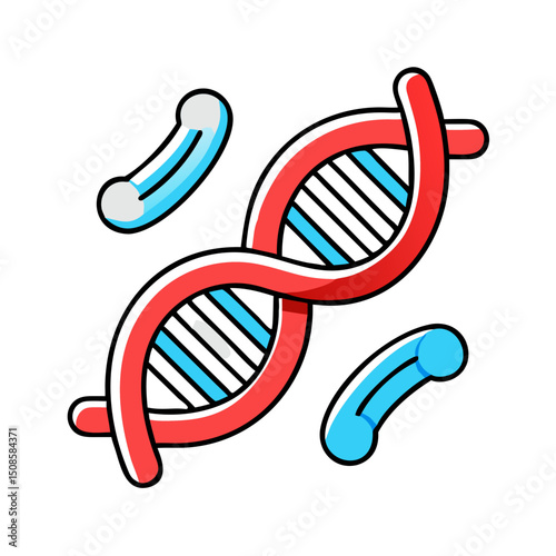 DNA strands in red.