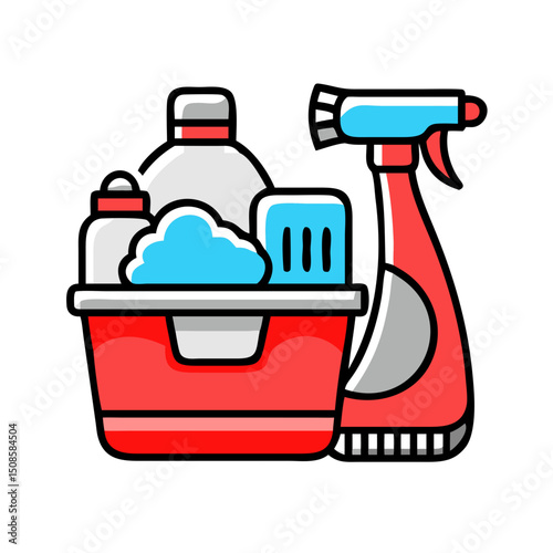 Cleaning kit with bucket and products.