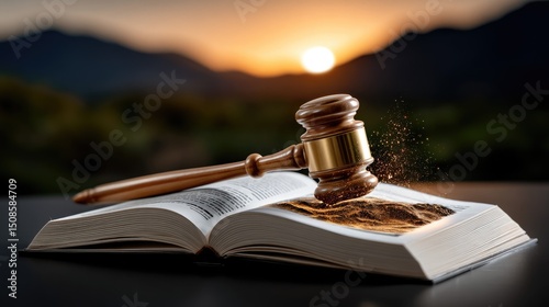 Gavel striking open book legal concept