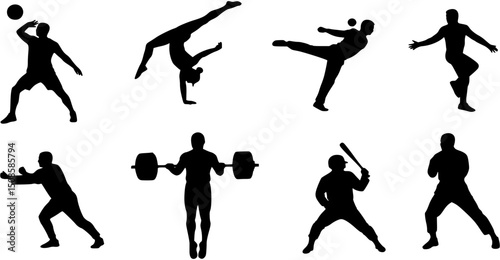 Set of vector silhouettes of people in sports
