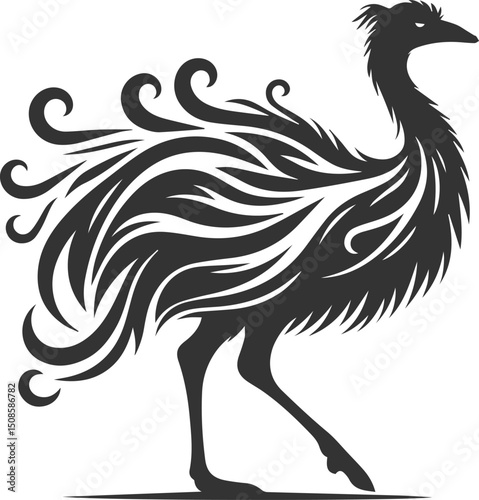 Wild bird silhouette of a emu vector drawing