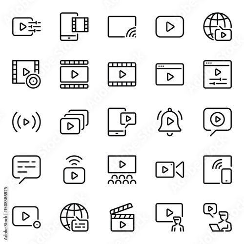 Outline icons set for Video play