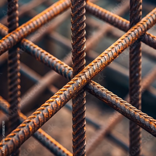 Rusty Rebar Reinforcement A Close-Up on Construction Material