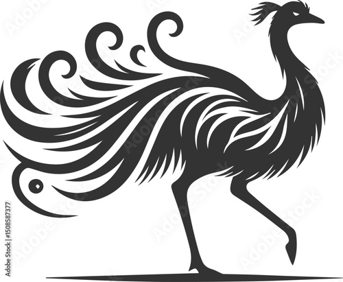 Wild bird silhouette of a emu vector drawing