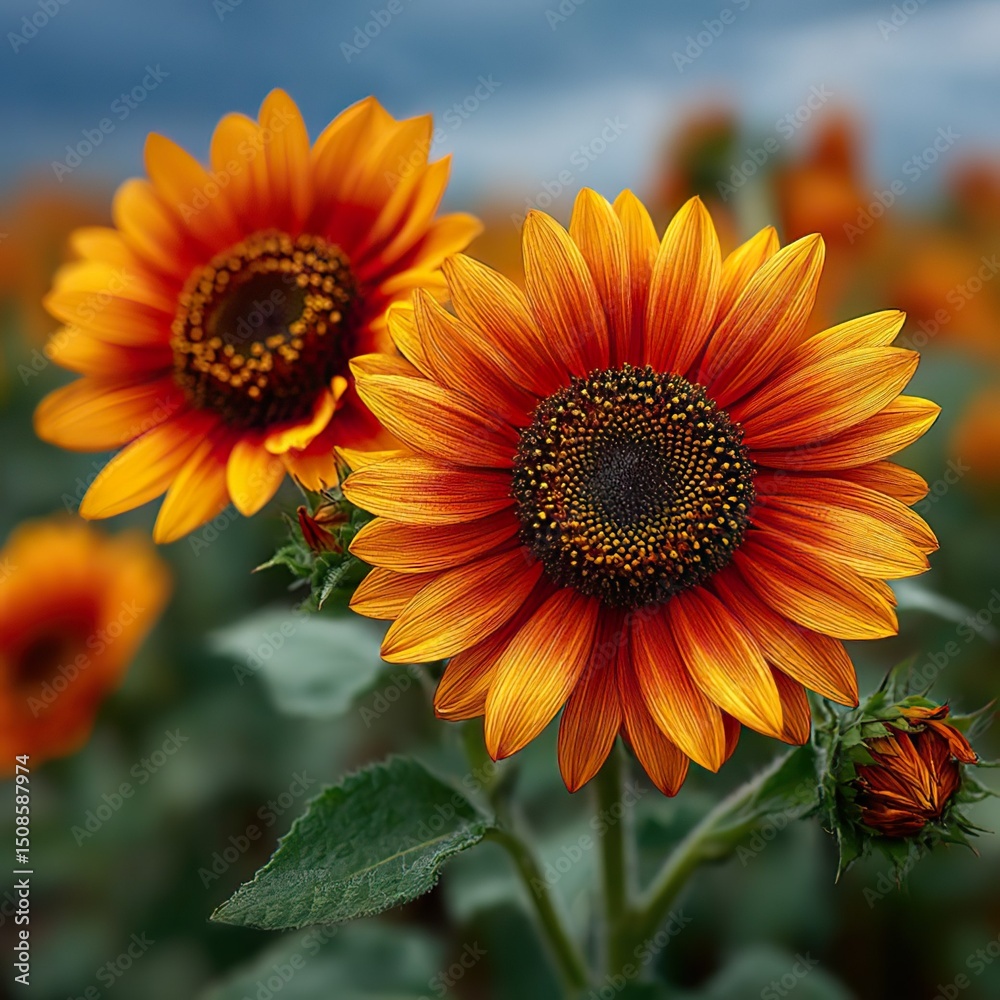 Obraz premium Sunflowers bathing in the sun, blooming in the sun
