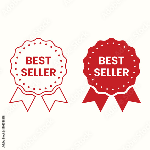 Premium Best Seller Badge Award Seal Orange Ribbon Design Graphic Element for Business Marketing Promotion Top Quality Product Label Illustration