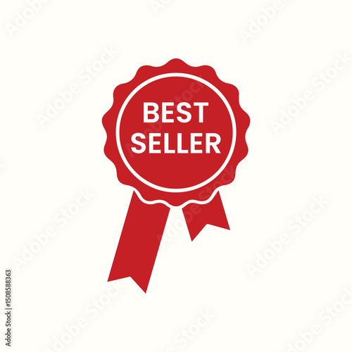 Premium Best Seller Badge Award Seal Orange Ribbon Design Graphic Element for Business Marketing Promotion Top Quality Product Label Illustration