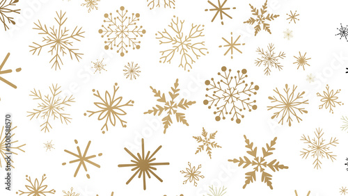 new year pattern. Christmas theme, golden openwork shiny snowflakes, star, 3D rendering.