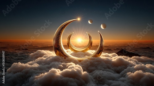Golden crescent moons sunrise cloudscape