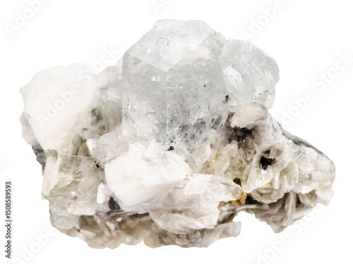 rough goshenite crystals on mica and feldspar photo