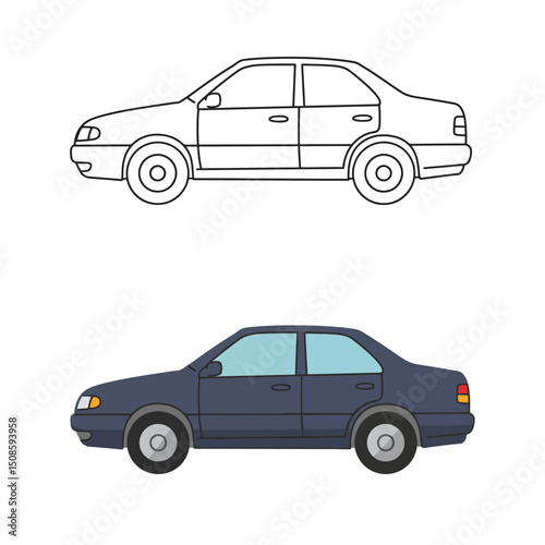 car in hand line and flat icon. Vector 