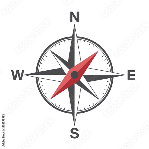 Directional Compass Icon with North, South, East, and West Points Representing Navigation and Geospatial Location Systems