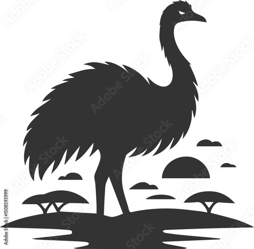Wild bird silhouette of a emu vector drawing