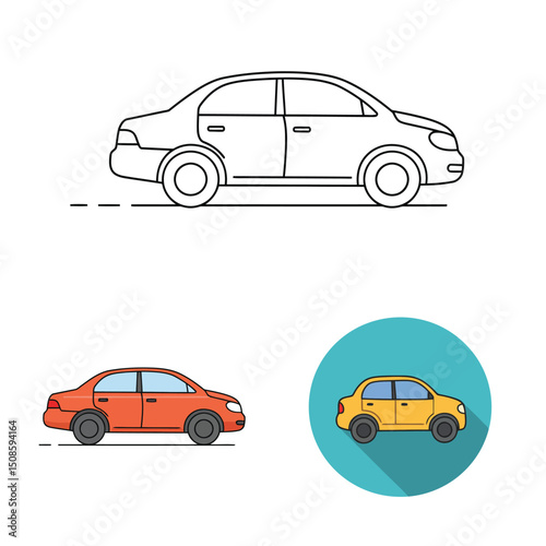 car in hand line and flat icon. Vector 