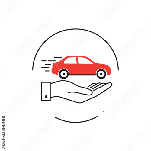 car in hand line and flat icon. Vector 