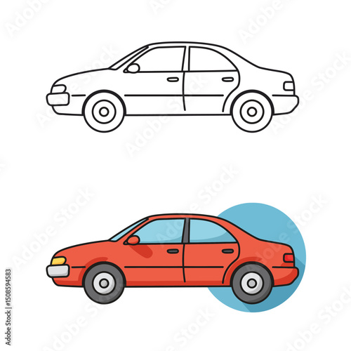 car in hand line and flat icon. Vector 