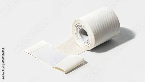 Elastic bandage roll for varicose veins treatment on white background   photo