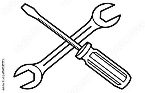Wrench and Screwdriver Line Icon – Tools, Repair & Maintenance Vector Symbol