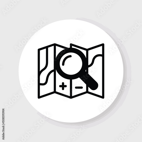 Magnifying Glass over Map Icon Representing Search Functionality for Geospatial Systems and Location Discovery