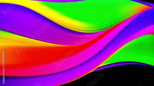 Multicolor Waveforms with Bold Rainbow Hues Rippling Rhythmically on Clean Black Background, Energetic Abstract Motion