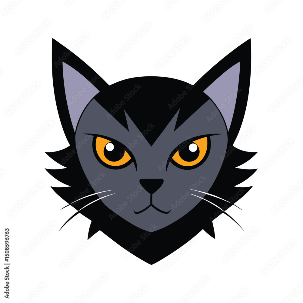 Fototapeta premium Cartoon black cat head vector illustration isolated on white background perfect for various designs