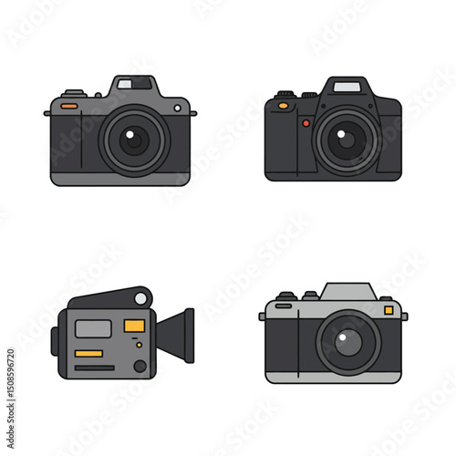  Camera icon set. Photo camera in flat style. Vector 