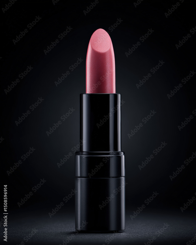 Obraz premium High contrast product photo of lipstick in soft spotlight, showcasing its smooth texture and elegant design. subtle pink shade adds touch of sophistication and allure