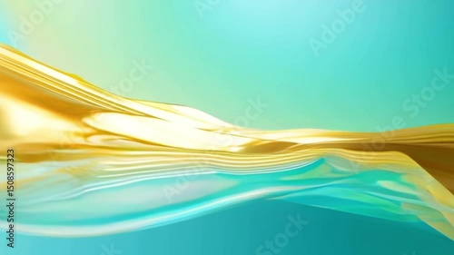 Elegant Golden and Teal Waves with Smooth Motion and Shimmering Highlights in Cinematic