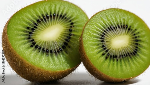Green kiwi fruit sliced isolated white background
