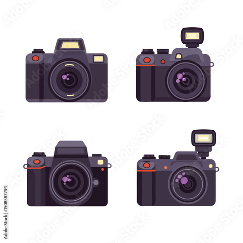  Camera icon set. Photo camera in flat style. Vector 