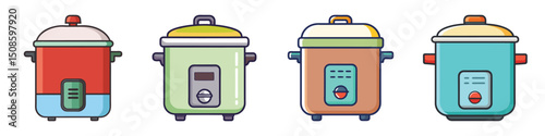 Rice Cooker Flat Illustration Simple Kitchen Appliance Vector in Flat Style
