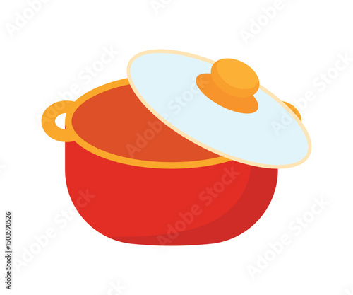 Empty cooking pot with open lid kitchenware cartoon clipart vector illustration