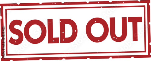 Red "Sold Out" Rubber Stamp with Distressed Texture, Isolated on White Background.