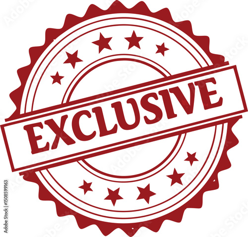 Red Exclusive Stamp with Stars, Border, and Bold Text for Design Elements.