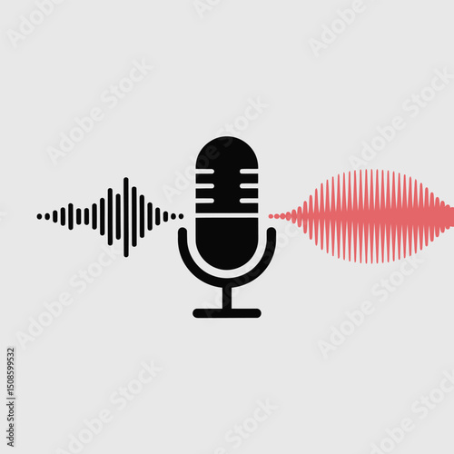 Microphone Icon with Sound Waves, Representing Voice Recording, Podcasting, and Live Audio Broadcasting Technology