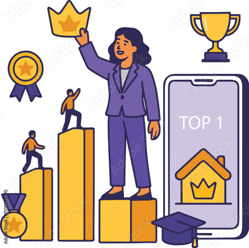 Achieving Success Vector Illustration on White Background