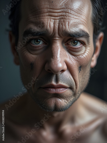distorted face of sad and grieved very upset person, dissatisfied with his hard fate