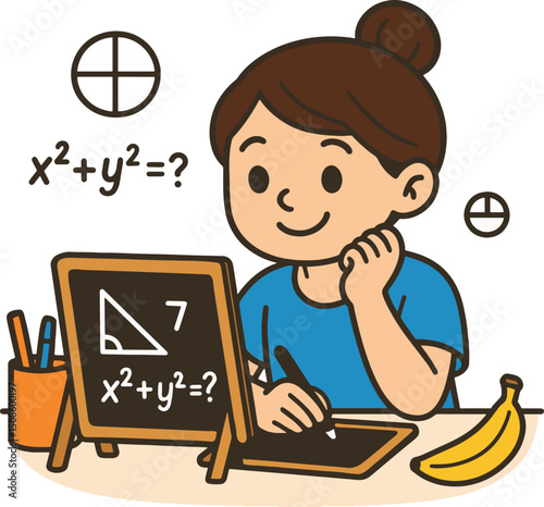 Math Student Studying Geometry Vector Illustration.