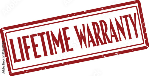 Red "Lifetime Warranty" Rubber Stamp Impression on White Background, angled for emphasis.