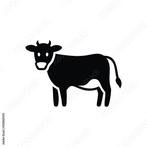 Black Cow Icon Farm Animal, Dairy Milk and Beef Cattle