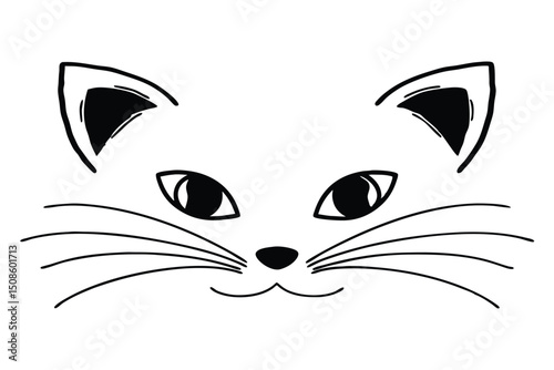  Cute Cat Face Line Art, Animal Pet Head Graphic