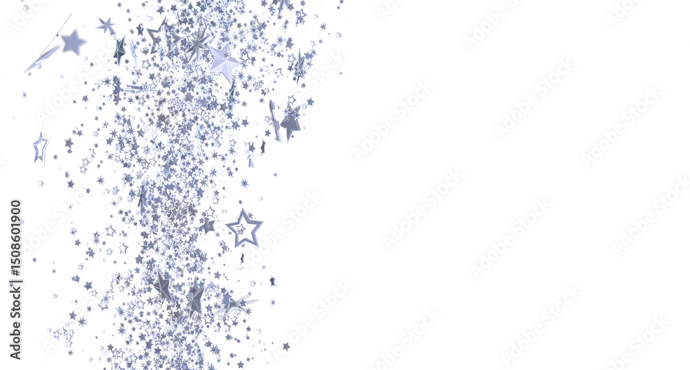 Obraz premium Sparkling silver stars burst on white. Perfect for festive designs, invitations, or celebrations.