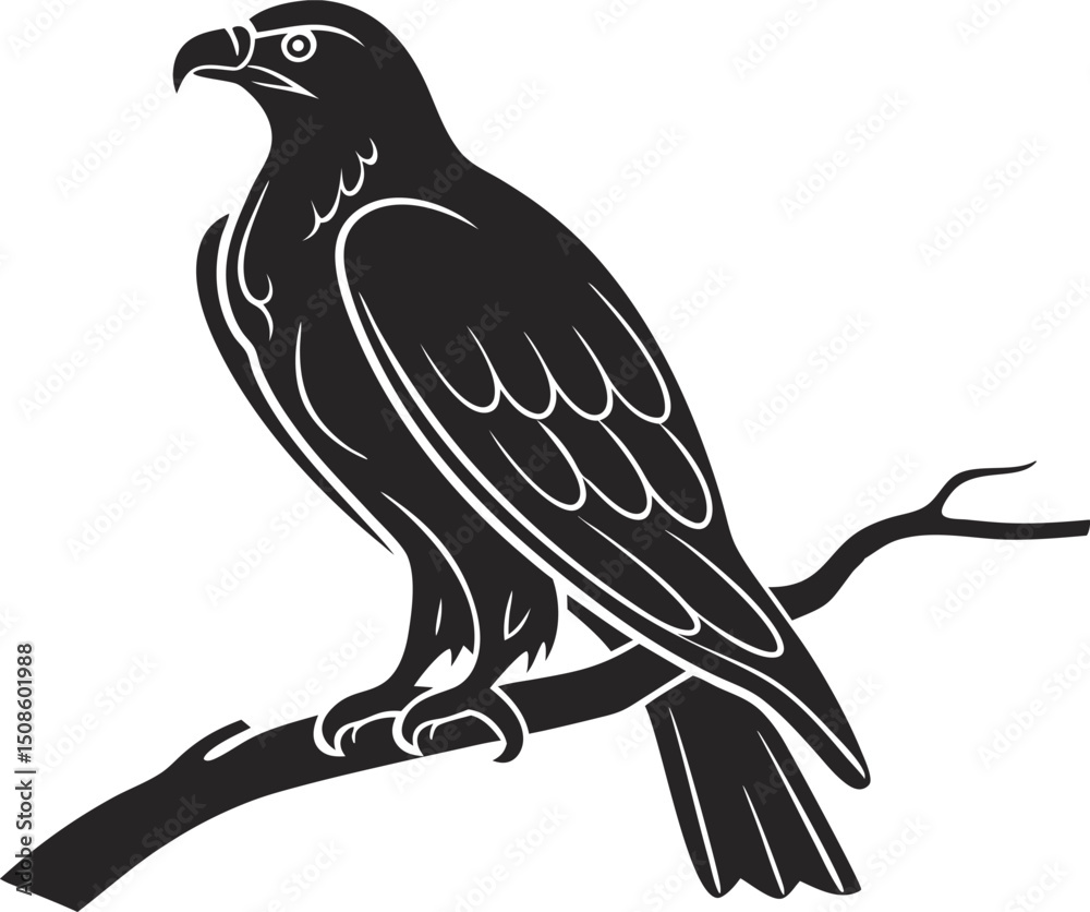 Obraz premium Perched and Watching – Focused Eagle on Tree Branch Silhouette