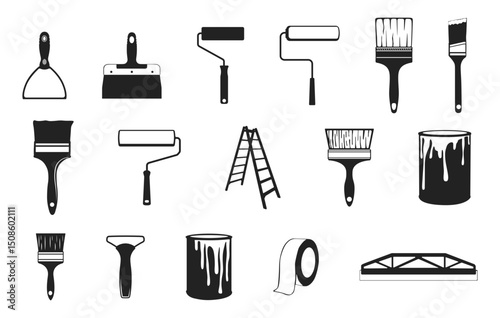 Paint Tools Svg, Wall Painting Tools Svg,  Paint Brush Svg, Paint Roller Svg, Painting Tools silhouette, Paint Brush Silhouette. 