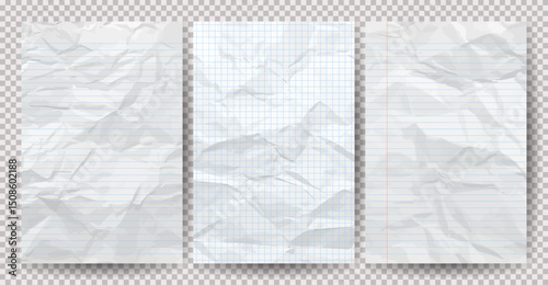 Set of white clean crumpled papers