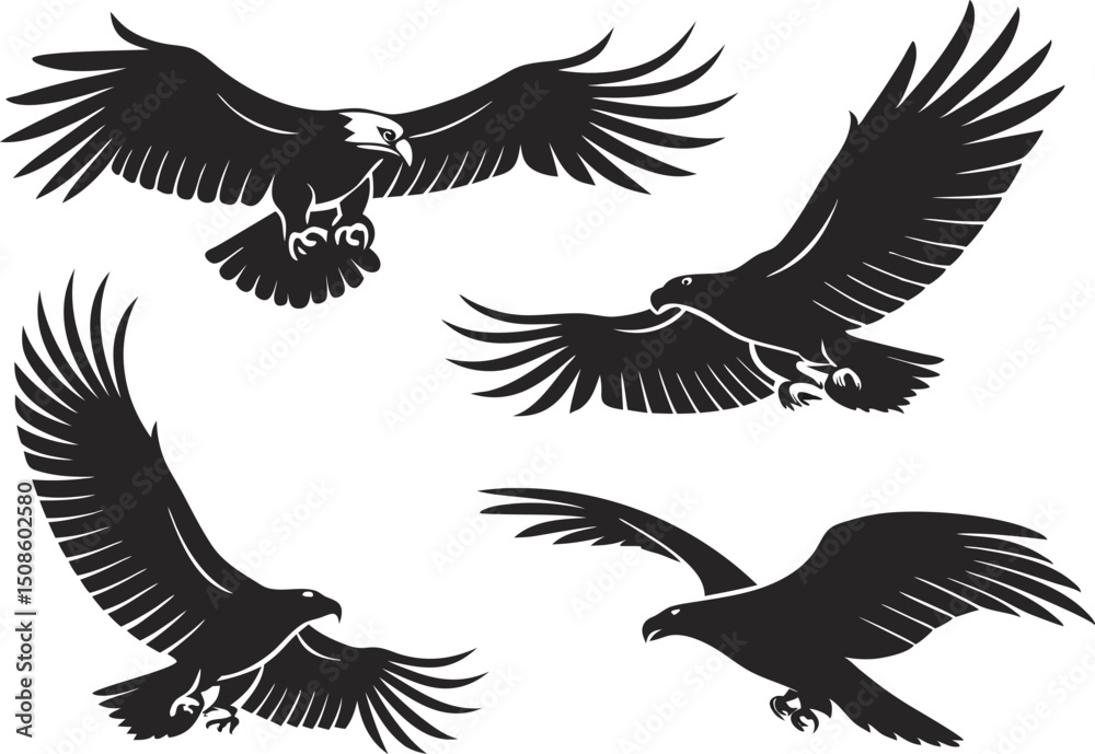 Fototapeta premium Soaring in the Sky – Majestic Eagle in Mid-Flight Silhouette