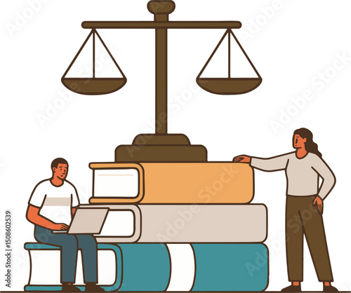 Legal Education Vector Illustration with People and Books